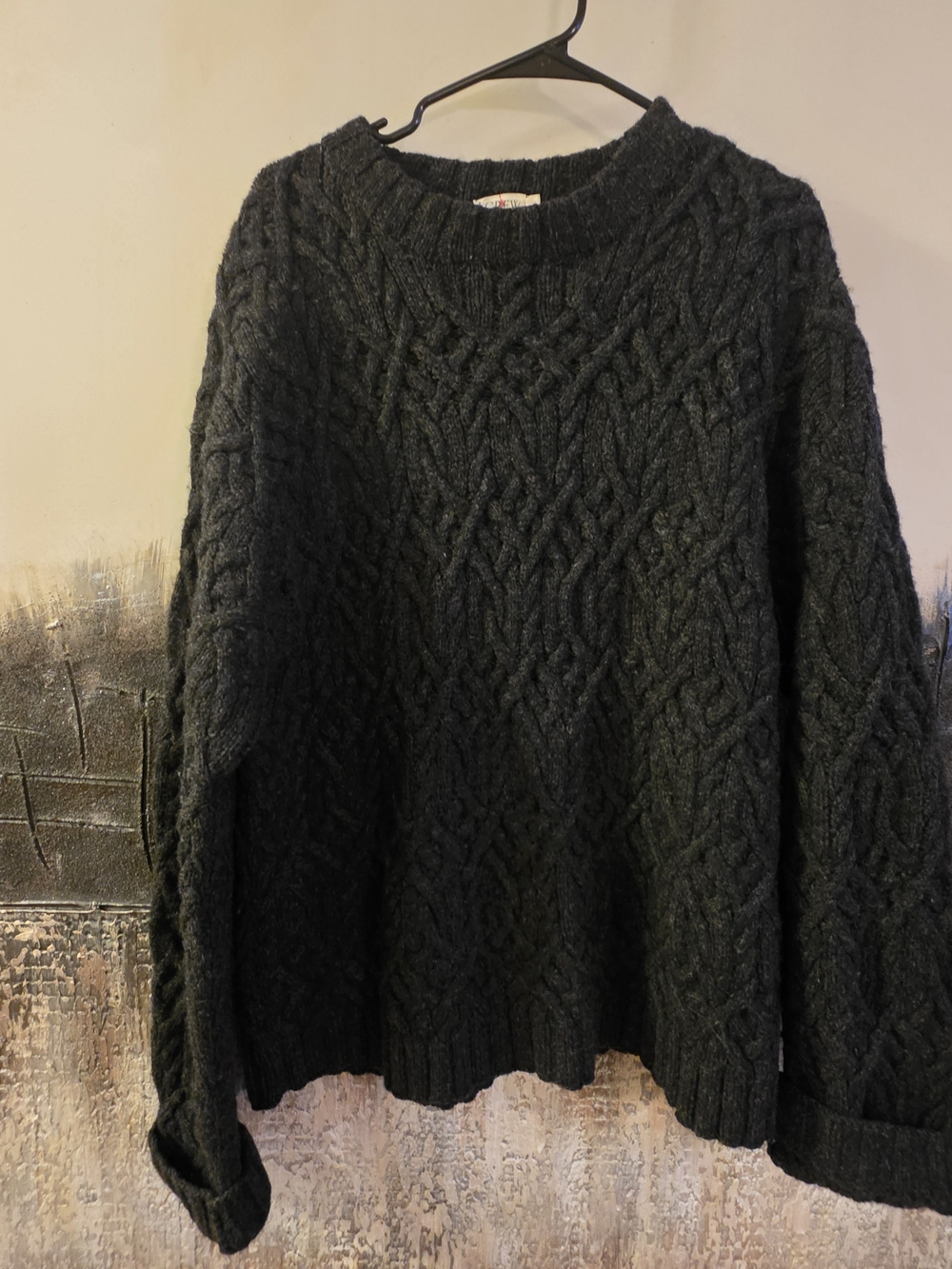 J.CREW Gray Cable Knit Fisherman 100% Wool Sweater Long Sleeve Men's Size L